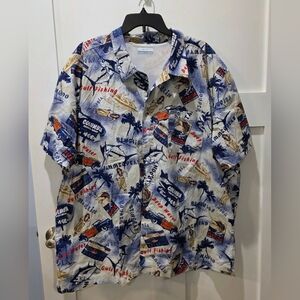 Columbia PFG Deep Sea Fishing Aloha Shirt Mens 3XL Florida Gulf Marlin Hula